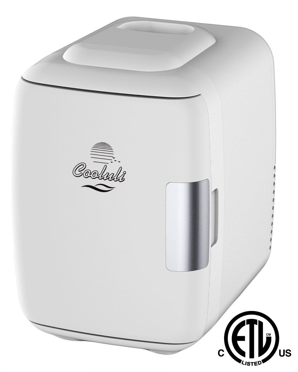 Cooluli Mini Fridge Electric Cooler and Warmer (4 Liter / 6 Can): AC/DC Portable Thermoelectric System w/ Exclusive on the Go USB Power Bank Option (White)