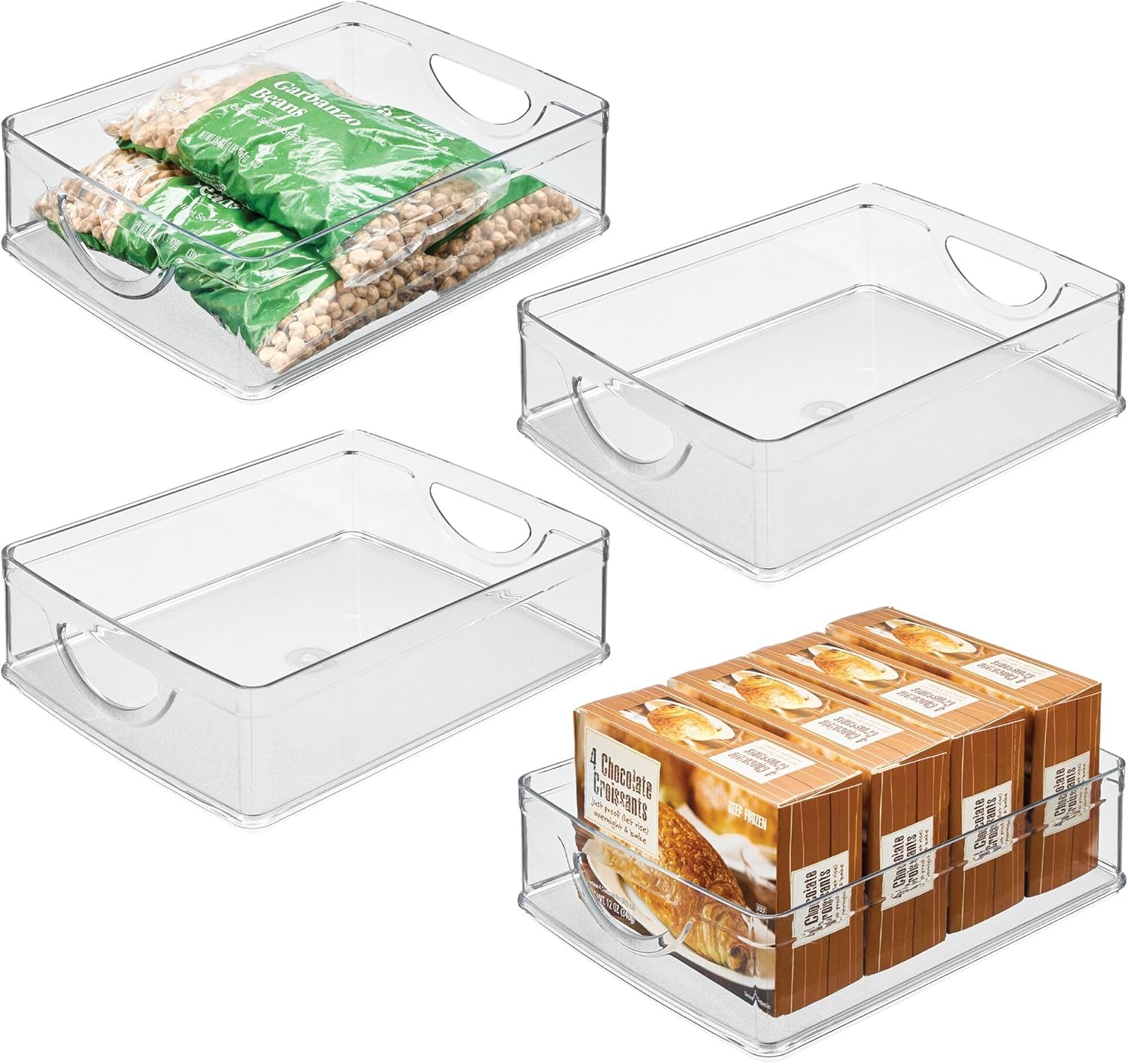iDesign four-pack of clear stackable pantry bins with handles
