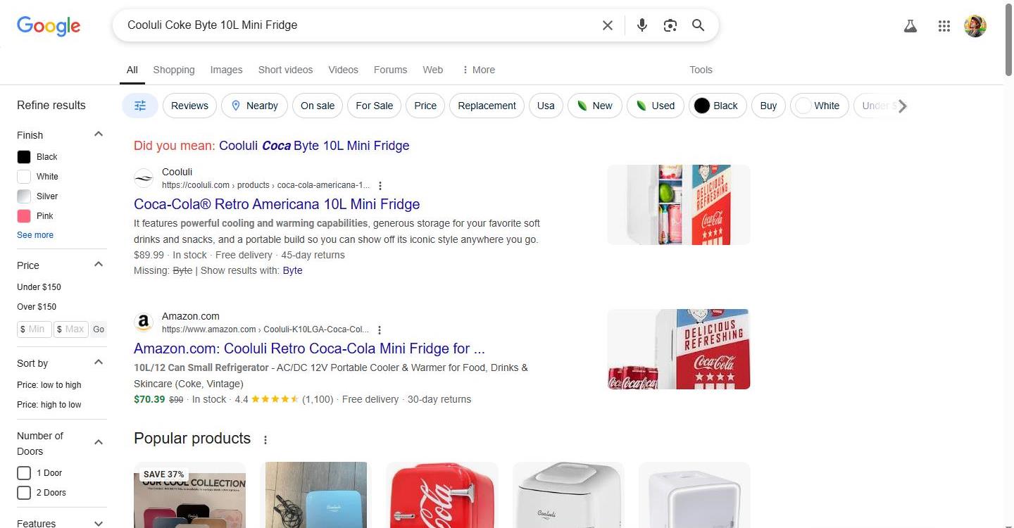 Google Search Results for Cooluli Byte 10L Mini Fridge