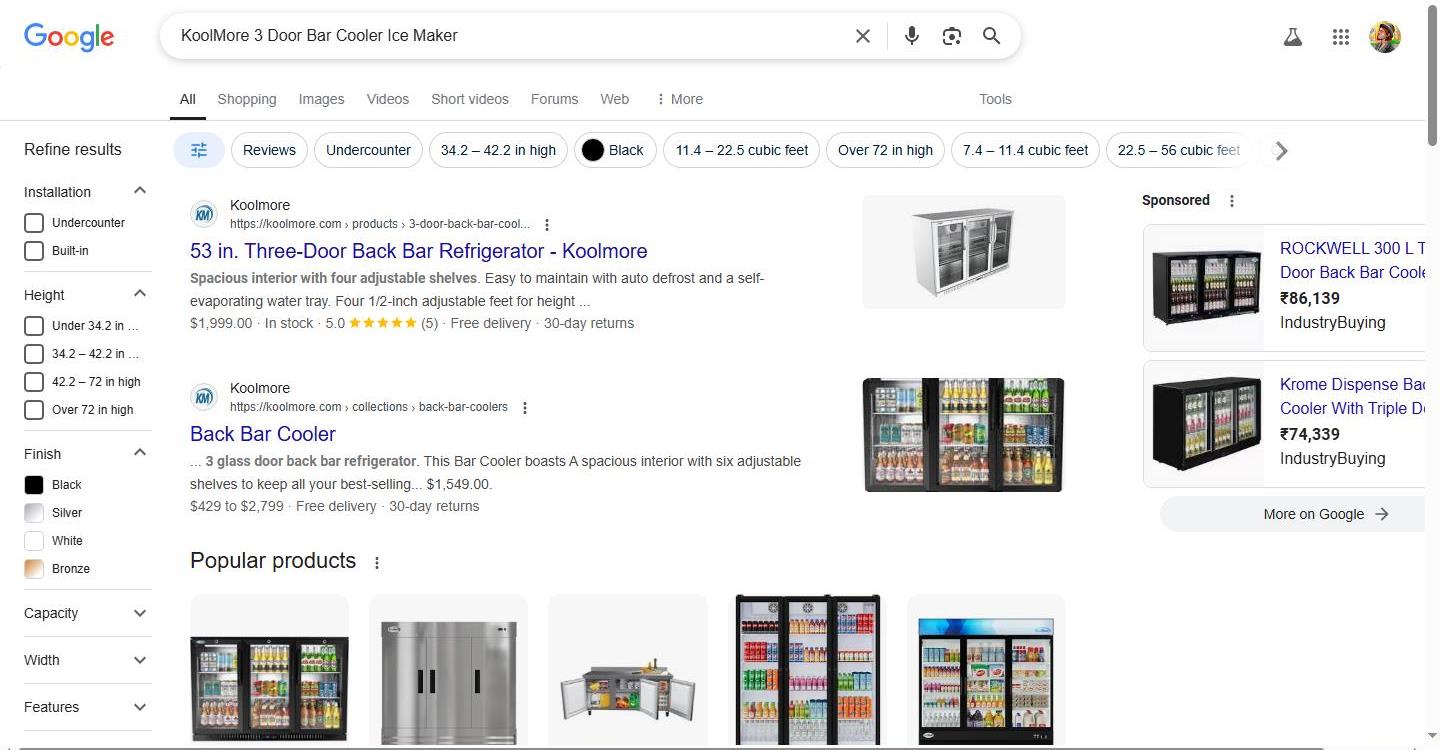 Google Search Results for KoolMore 3-Door Bar Cooler & Ice Maker