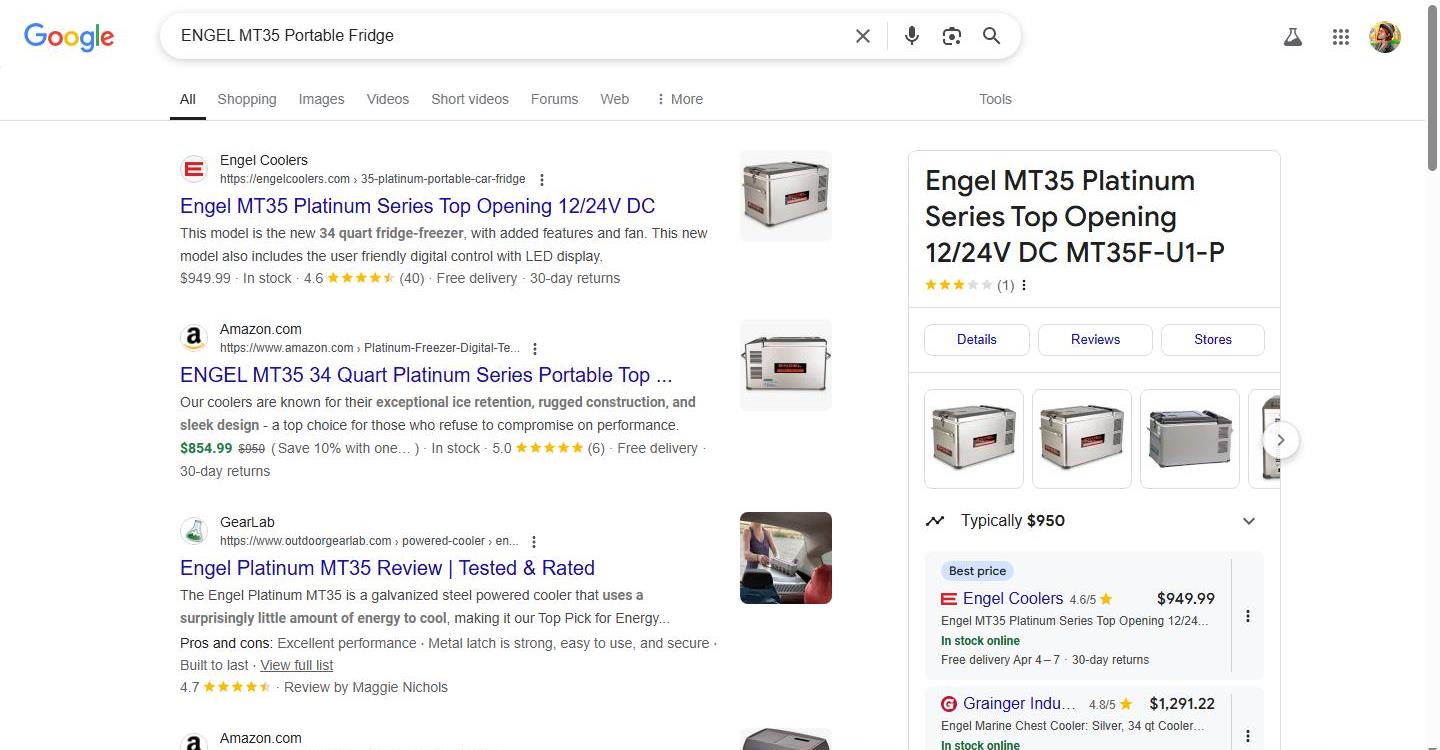 Google Search Results for Engel MT35 Portable Fridge