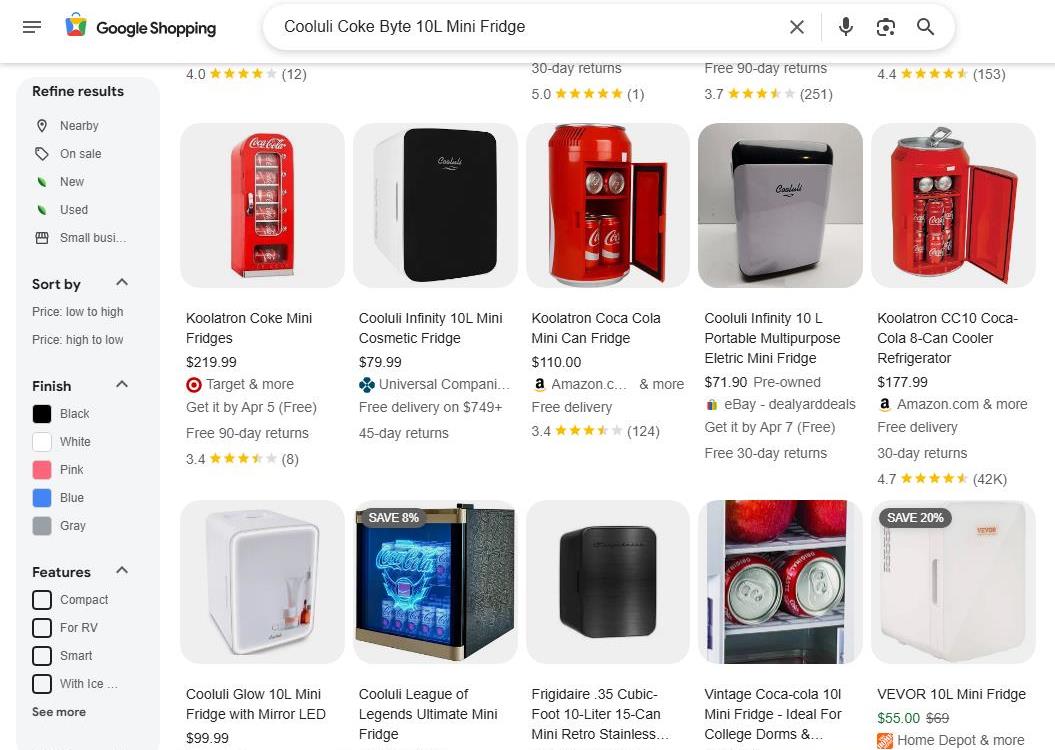 Google Shopping Results for Cooluli Coke Byte 10L Mini Fridge