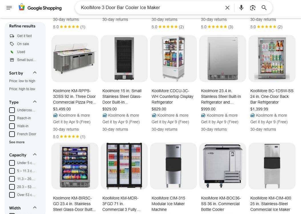 KoolMore Bar Fridges and Ice Makers on Google Shopping