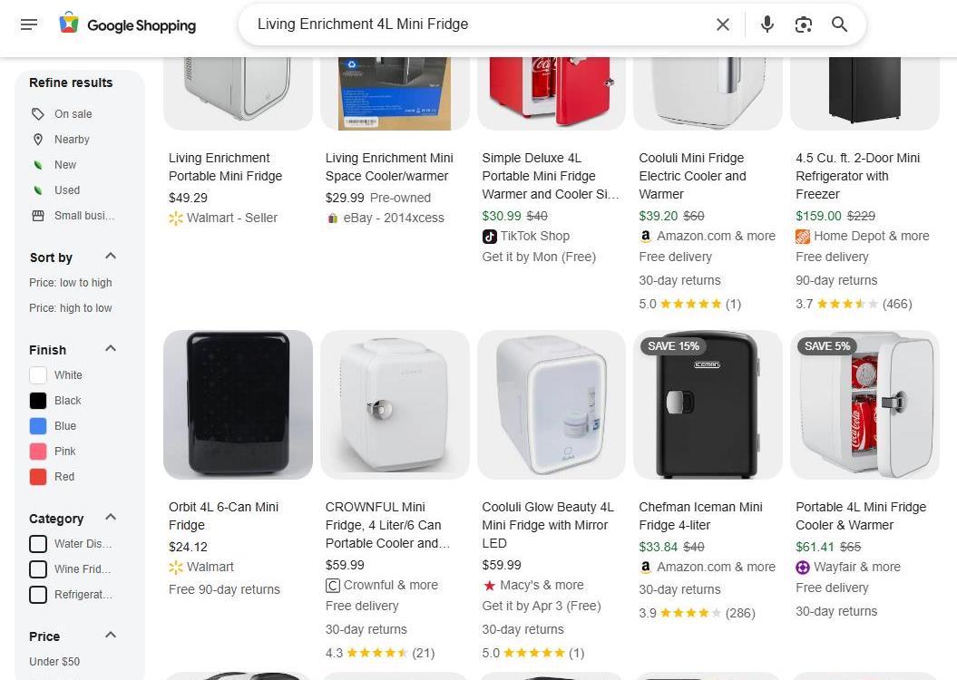 Google Shopping Results for Living Enrichment 4L Mini Fridge