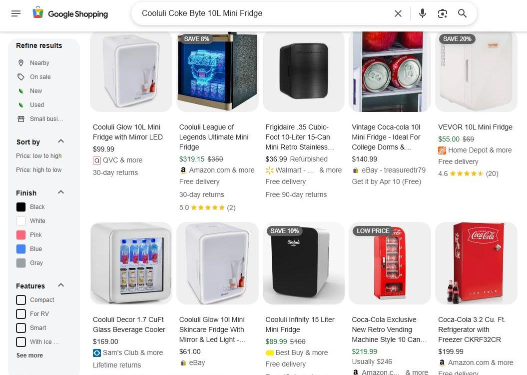 Google Shopping Results for Cooluli Coke Byte 10L Mini Fridge