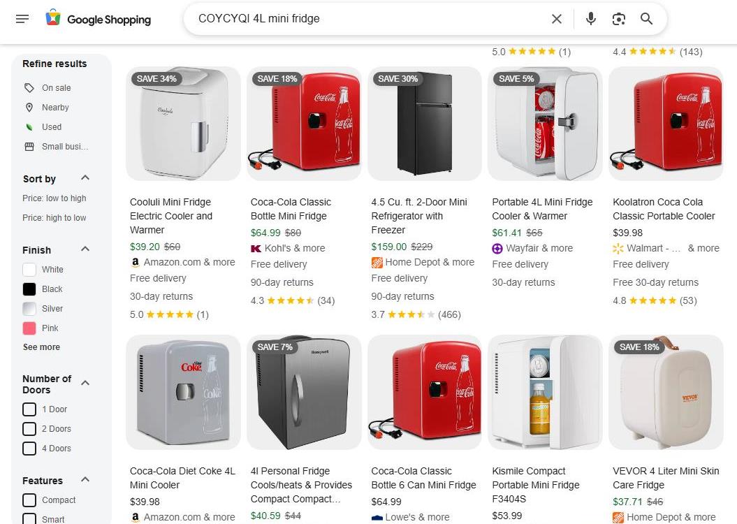 COYCYQI 4L Mini Fridge Options on Google Shopping
