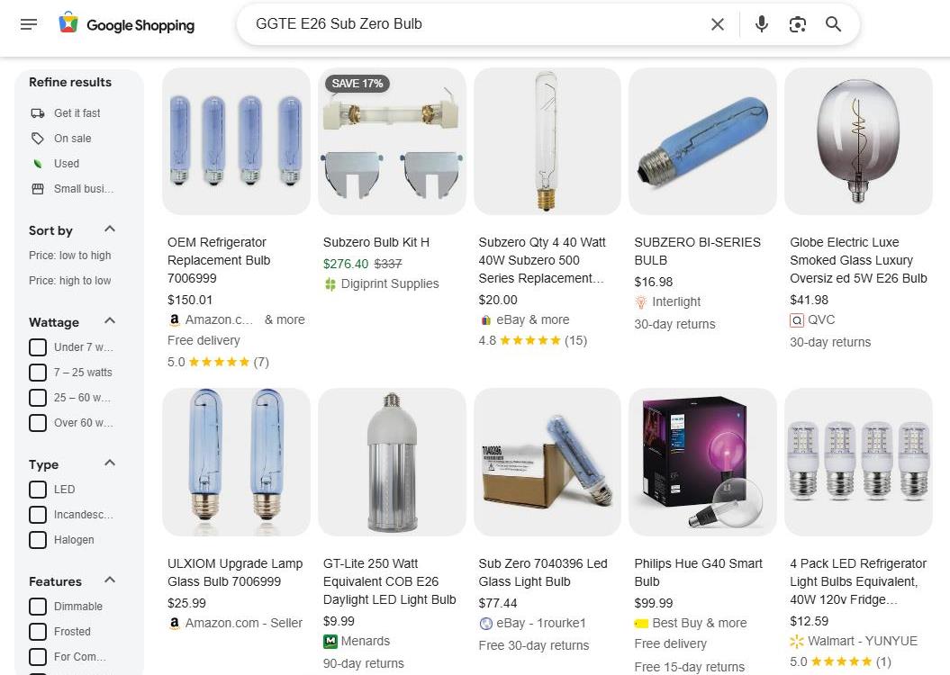 Search Results for Sub-Zero Refrigerator Light Bulb