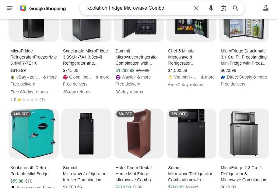 Google Shopping Results for Fridge Microwave Combos